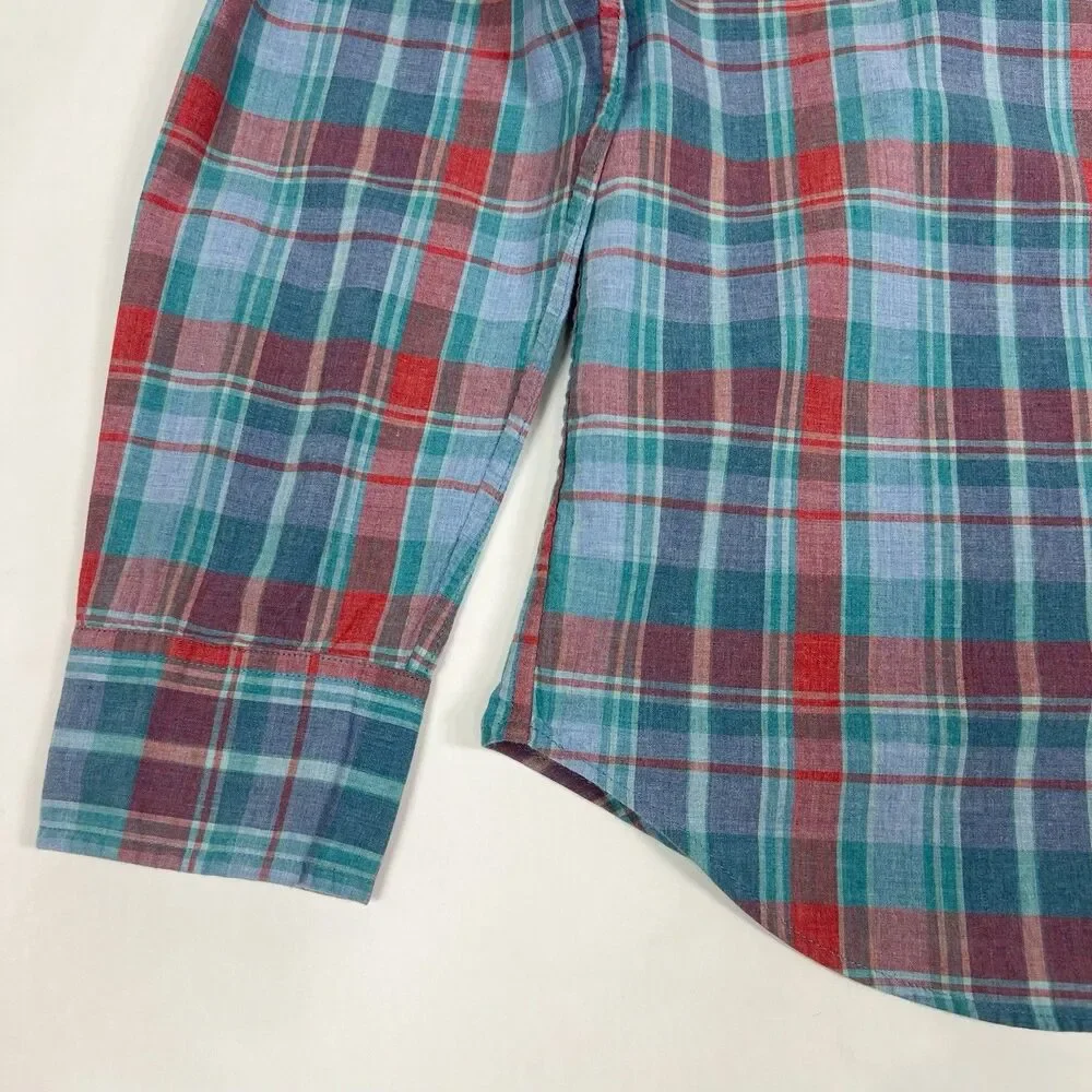 J Crew Slim 100% Cotton Shirting Blue Plaid Long Sleeve Button Shirt Men Medium